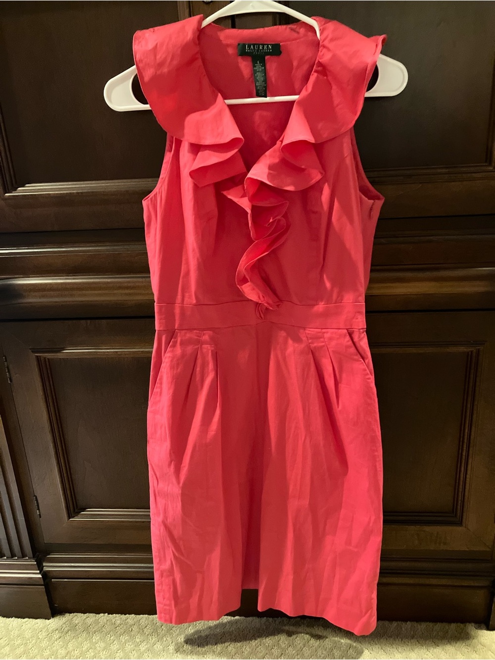 Ralph Lauren Coral Ruffle Neck Sleeveless Dress